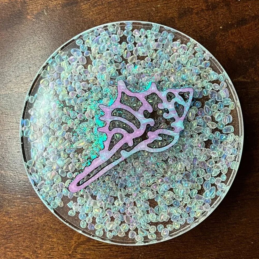 Shells Sea Glass Pebbles Resin Drink Coasters Set of 4 Beach House Table Gifts - Picture 5 of 6